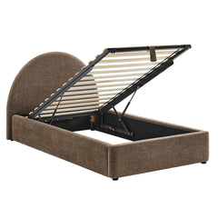 Resort Mocha Twin Arched Upholstered Fabric Storage Platform Bed Frame - Ornate Home