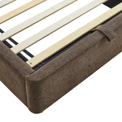 Resort Mocha Twin Arched Upholstered Fabric Storage Platform Bed Frame - Ornate Home