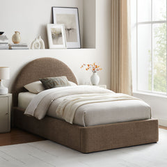 Resort Mocha Twin Arched Upholstered Fabric Storage Platform Bed Frame - Ornate Home