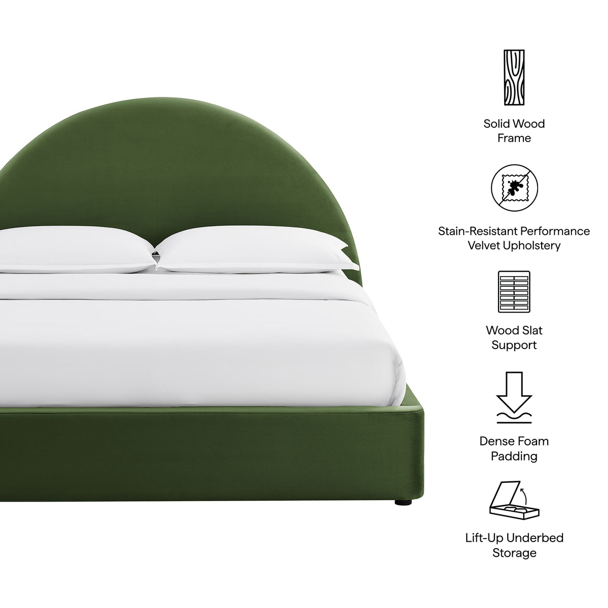 Resort Moss Green King Arched Performance Velvet Storage Platform Bed Frame - Ornate Home