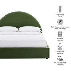 Resort Moss Green King Arched Performance Velvet Storage Platform Bed Frame - Ornate Home