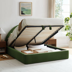Resort Moss Green Queen Arched Performance Velvet Storage Platform Bed Frame - Ornate Home