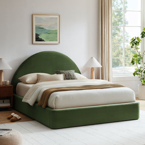 Resort Moss Green Queen Arched Performance Velvet Storage Platform Bed Frame - Ornate Home