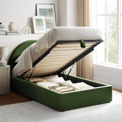 Resort Moss Green Twin Arched Performance Velvet Storage Platform Bed Frame - Ornate Home