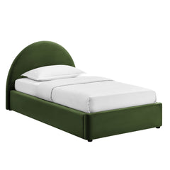 Resort Moss Green Twin Arched Performance Velvet Storage Platform Bed Frame - Ornate Home