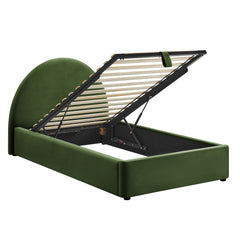 Resort Moss Green Twin Arched Performance Velvet Storage Platform Bed Frame - Ornate Home