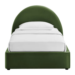 Resort Moss Green Twin Arched Performance Velvet Storage Platform Bed Frame - Ornate Home