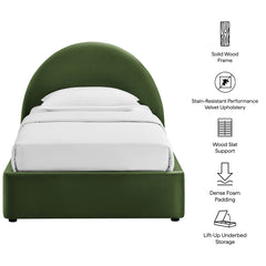 Resort Moss Green Twin Arched Performance Velvet Storage Platform Bed Frame - Ornate Home