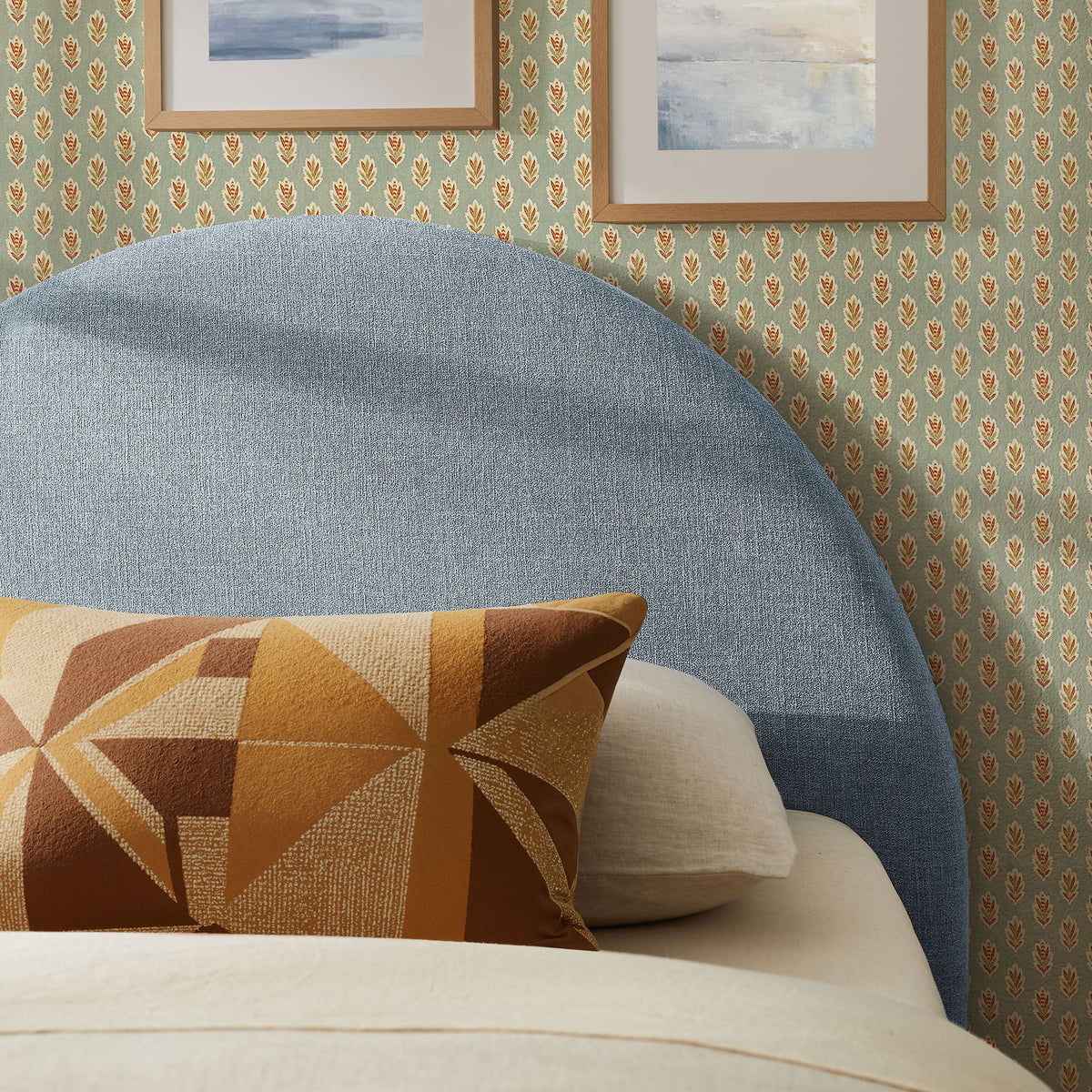 Resort Sky Blue Queen Woven Upholstered Fabric Arched Headboard