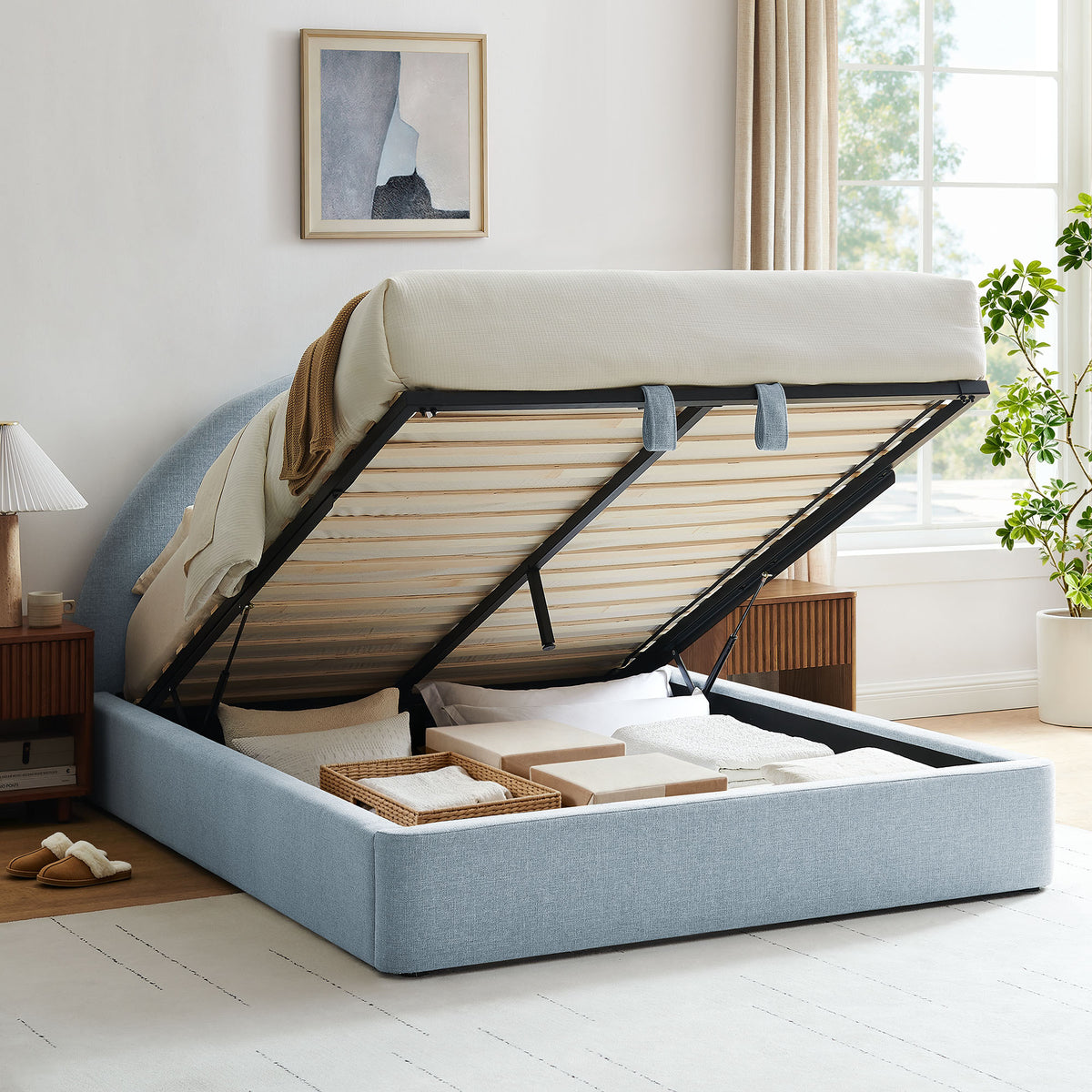 Resort Sky Full Arched Upholstered Fabric Storage Platform Bed Frame - Ornate Home