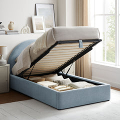 Resort Sky Twin Arched Upholstered Fabric Storage Platform Bed Frame - Ornate Home