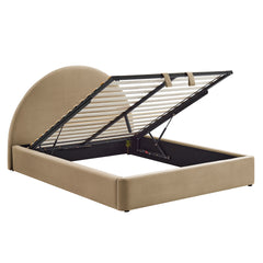 Resort Taupe King Arched Performance Velvet Storage Platform Bed Frame - Ornate Home