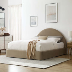 Resort Taupe Performance Velvet Arched Round Full Platform Bed - Ornate Home