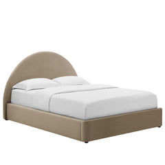 Resort Taupe Performance Velvet Arched Round Full Platform Bed - Ornate Home