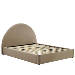 Resort Taupe Performance Velvet Arched Round Full Platform Bed - Ornate Home