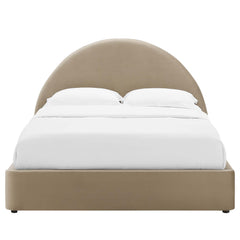 Resort Taupe Performance Velvet Arched Round Full Platform Bed - Ornate Home