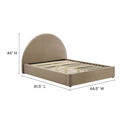 Resort Taupe Performance Velvet Arched Round Full Platform Bed - Ornate Home