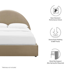 Resort Taupe Performance Velvet Arched Round Full Platform Bed - Ornate Home