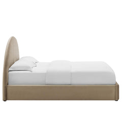 Resort Taupe Performance Velvet Arched Round Queen Platform Bed - Ornate Home