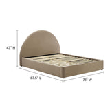 Resort Taupe Performance Velvet Arched Round Queen Platform Bed - Ornate Home