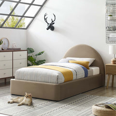 Resort Taupe Performance Velvet Arched Round Twin Platform Bed - Ornate Home