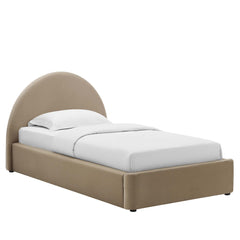 Resort Taupe Performance Velvet Arched Round Twin Platform Bed - Ornate Home
