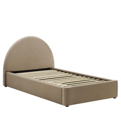 Resort Taupe Performance Velvet Arched Round Twin Platform Bed - Ornate Home