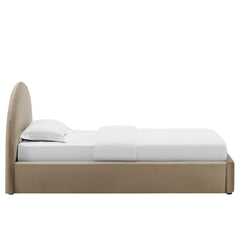 Resort Taupe Performance Velvet Arched Round Twin Platform Bed - Ornate Home