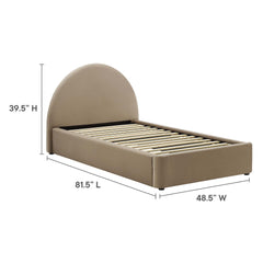 Resort Taupe Performance Velvet Arched Round Twin Platform Bed - Ornate Home