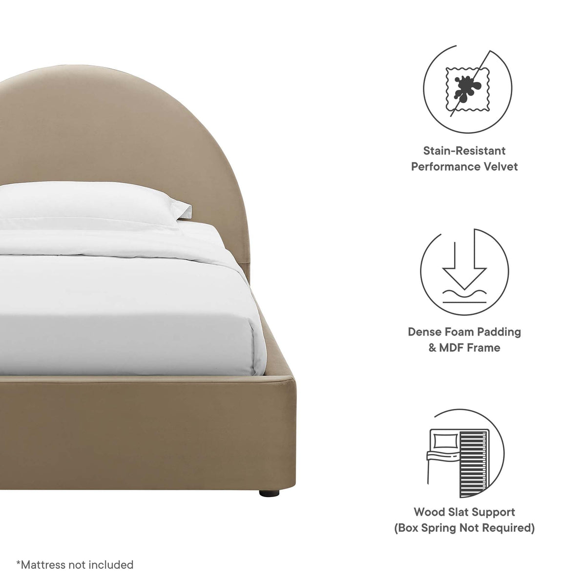 Resort Taupe Performance Velvet Arched Round Twin Platform Bed - Ornate Home