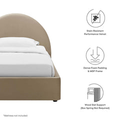 Resort Taupe Performance Velvet Arched Round Twin Platform Bed - Ornate Home