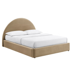 Resort Taupe Queen Arched Performance Velvet Storage Platform Bed Frame - Ornate Home