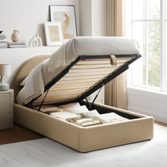Resort Taupe Twin Arched Performance Velvet Storage Platform Bed Frame - Ornate Home