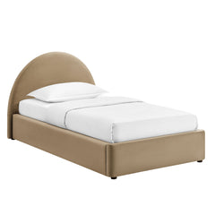 Resort Taupe Twin Arched Performance Velvet Storage Platform Bed Frame - Ornate Home