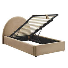 Resort Taupe Twin Arched Performance Velvet Storage Platform Bed Frame - Ornate Home