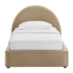 Resort Taupe Twin Arched Performance Velvet Storage Platform Bed Frame - Ornate Home