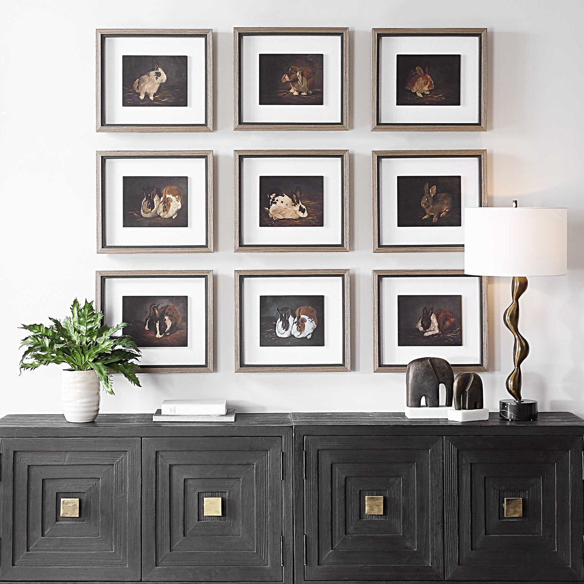 Resting Bunny Multicolor Framed Prints (Set of 9) - Ornate Home