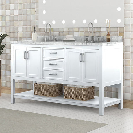 Reston White 72" Vanity with Top/ Sink - Ornate Home