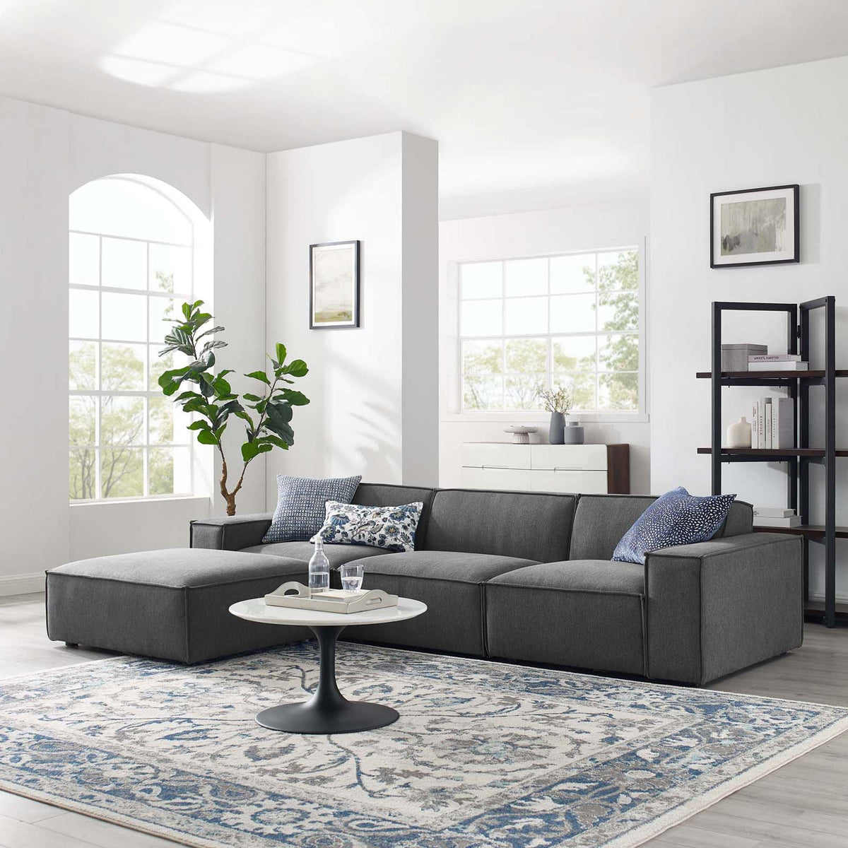 Restore Charcoal 4-Piece Sectional Sofa - 75.5x123.50" - Ornate Home