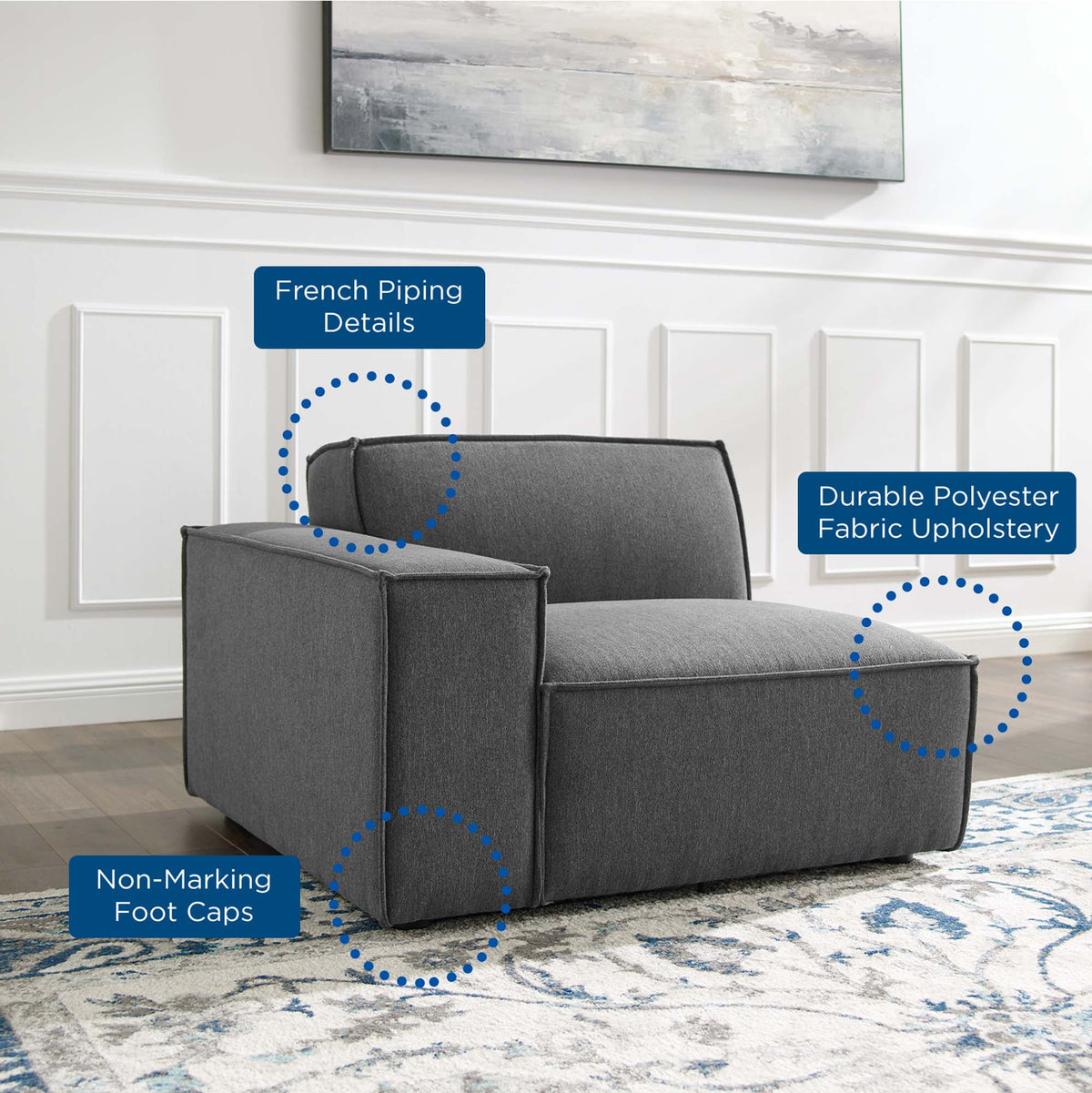 Restore Charcoal Left-Arm Sectional Sofa Chair - Ornate Home
