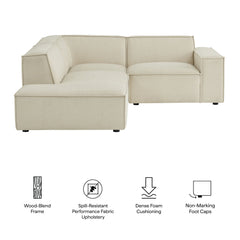 Restore Ecru 3-Piece Performance Fabric Upholstered Modular L-Shaped Sectional Sofa - 82.3x96.6x28" - Ornate Home