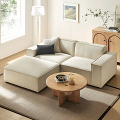 Restore Ecru 3-Piece Performance Fabric Upholstered Modular Loveseat with Ottoman - Ornate Home