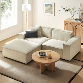 Restore Ecru 3-Piece Performance Fabric Upholstered Modular Loveseat with Ottoman - Ornate Home
