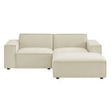 Restore Ecru 3-Piece Performance Fabric Upholstered Modular Loveseat with Ottoman - Ornate Home