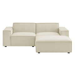 Restore Ecru 3-Piece Performance Fabric Upholstered Modular Loveseat with Ottoman - Ornate Home