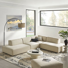 Restore Ecru 4-Piece Performance Fabric Upholstered Modular L-Shaped Armless Sectional Sofa - Ornate Home