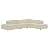 Restore Ecru 4-Piece Performance Fabric Upholstered Modular L-Shaped Armless Sectional Sofa - Ornate Home