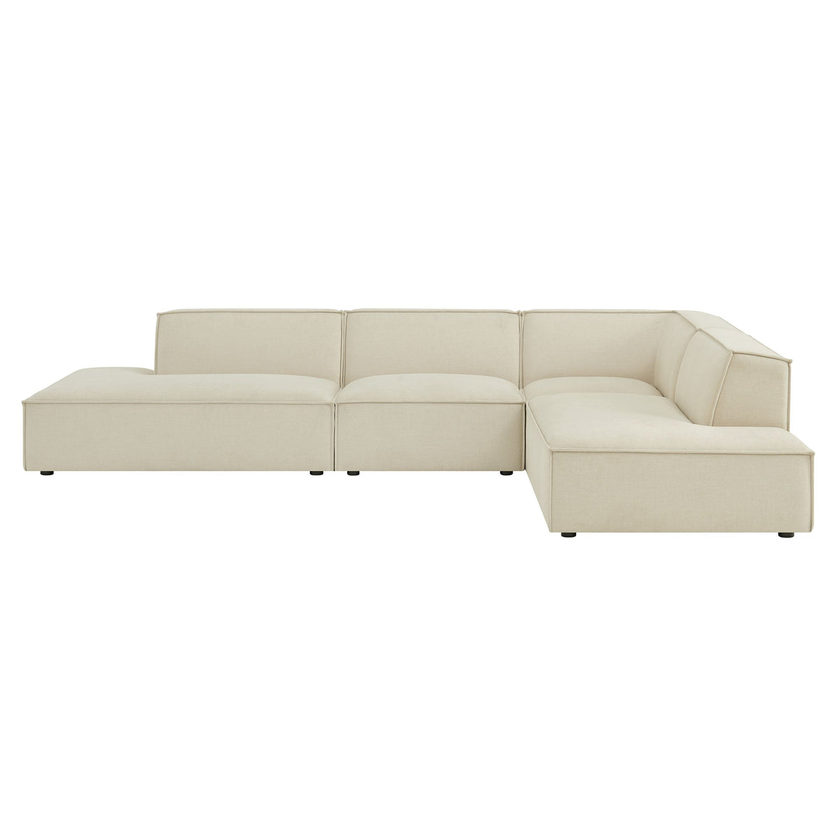 Restore Ecru 4-Piece Performance Fabric Upholstered Modular L-Shaped Armless Sectional Sofa - Ornate Home