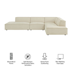 Restore Ecru 4-Piece Performance Fabric Upholstered Modular L-Shaped Armless Sectional Sofa - Ornate Home