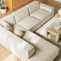 Restore Ecru 4-Piece Performance Fabric Upholstered Modular L-Shaped Sofa - 96.5x117.3" - Ornate Home